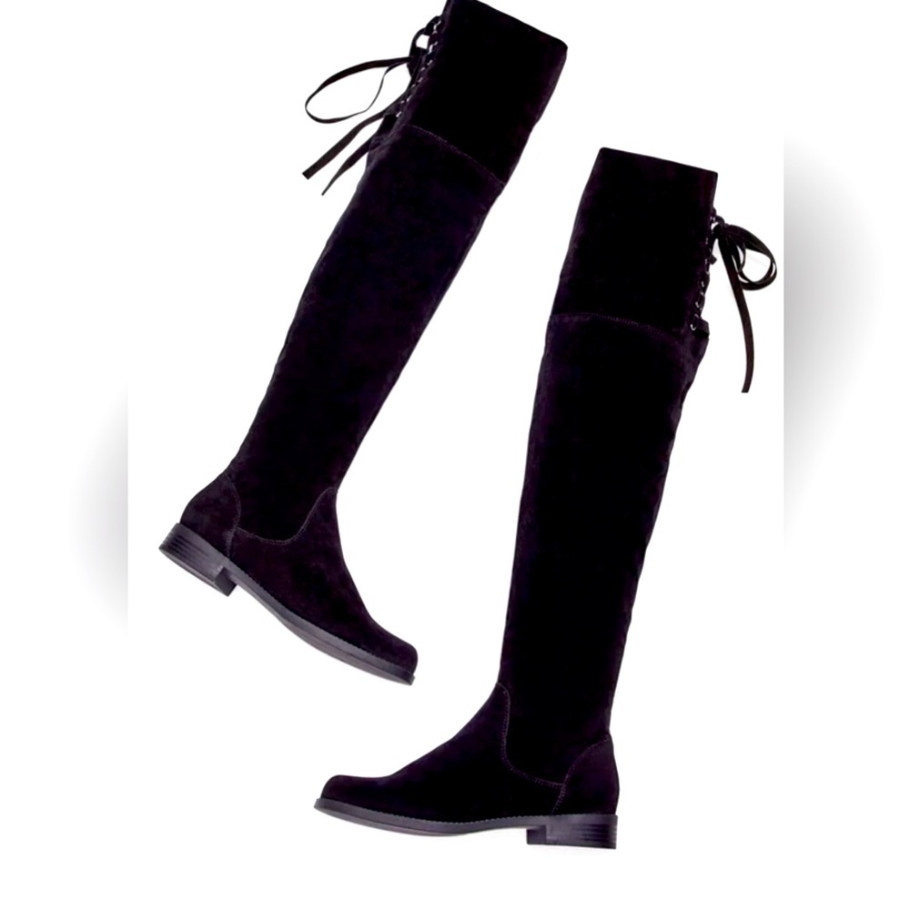 Over-The-Knee Flat Boot With Tie In Back
